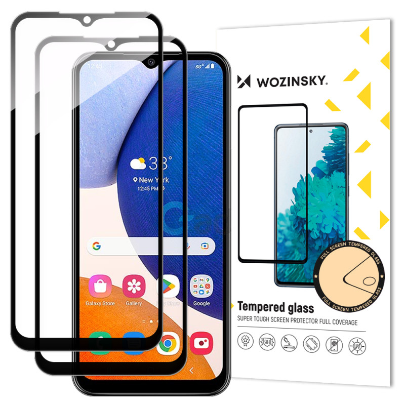 Wozinsky 2x Full Glue grūdintas stiklas Samsung Galaxy A14 5G / A14 9H viso ekrano grūdintas stiklas su juodu rėmeliu
