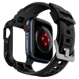 „Spigen Rugged Armor Pro“ dėklas su dirželiu, skirtas Apple Watch 4/ 5/ 6/ 7/ 8/ SE (44/ 45 mm) – juodas