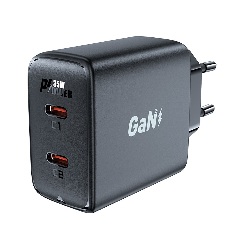 GaN 35W PD 2x USB C Acefast A49 greitas įkroviklis - juodas