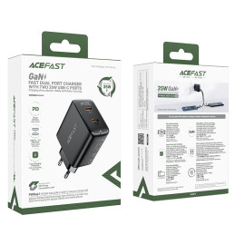 GaN 35W PD 2x USB C Acefast A49 greitas įkroviklis - juodas
