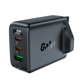 Acefast GaN įkroviklis 65W 3 prievadai (1xUSB, 2xUSB C PD) JK kištukas juodas (A44)