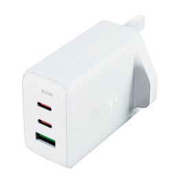 Acefast GaN įkroviklis 65W 3 prievadai (1xUSB, 2xUSB C PD) baltas JK kištukas (A44)