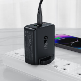 Acefast GaN įkroviklis 65W 3 prievadai (1xUSB, 2xUSB C PD) baltas JK kištukas (A44)