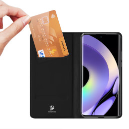 „Dux Ducis Skin Pro“ dėklas, skirtas „Realme 10 Pro“ atverčiamas dangteliu kortelių piniginės stovui, juodas