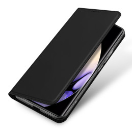 „Dux Ducis Skin Pro“ dėklas, skirtas „Realme 10 Pro“ atverčiamas dangteliu kortelių piniginės stovui, juodas