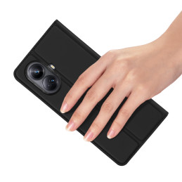 „Dux Ducis Skin Pro“ dėklas, skirtas „Realme 10 Pro“ atverčiamas dangteliu kortelių piniginės stovui, juodas