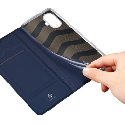 „Dux Ducis Skin Pro“ dėklas, skirtas „Realme 10 Pro“ apverčiamas dangteliu kortelės piniginės stovui, mėlynas