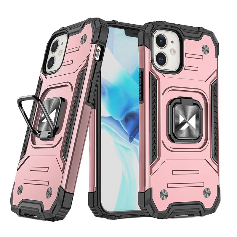 Wozinsky Ring Armor šarvuotas hibridinis korpuso dangtelis + magnetinis laikiklis iPhone 12 mini rožinis