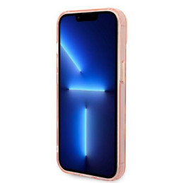 Guess Gold Outline permatomas MagSafe dėklas, skirtas iPhone 14 Plus – rožinis