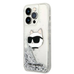 Karl Lagerfeld Glitter Choupette Head dėklas iPhone 14 Pro - sidabrinis