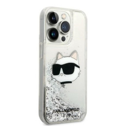 Karl Lagerfeld Glitter Choupette Head dėklas iPhone 14 Pro - sidabrinis