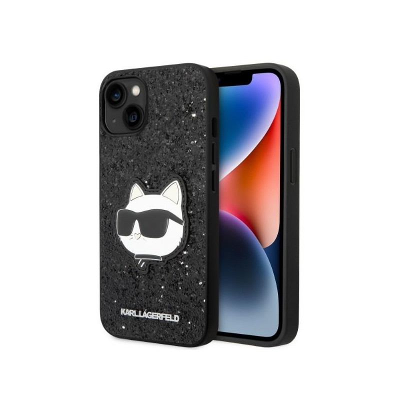 Karl Lagerfeld Glitter Choupette Patch dėklas iPhone 14 Plus - juodas