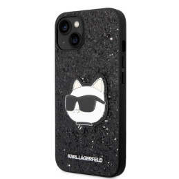 Karl Lagerfeld Glitter Choupette Patch dėklas iPhone 14 Plus - juodas