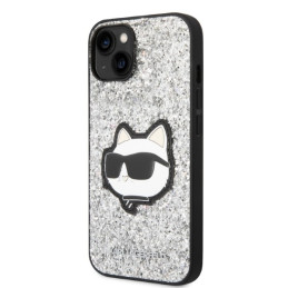 Karl Lagerfeld Glitter Choupette Patch dėklas iPhone 14 - sidabrinis