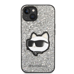 Karl Lagerfeld Glitter Choupette Patch dėklas iPhone 14 - sidabrinis