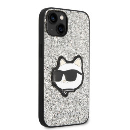 Karl Lagerfeld Glitter Choupette Patch dėklas iPhone 14 - sidabrinis