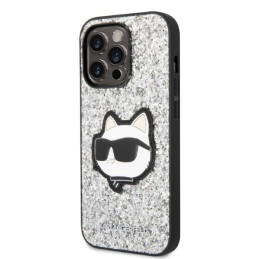 Karl Lagerfeld Glitter Choupette Patch dėklas iPhone 14 Pro Max - sidabrinis