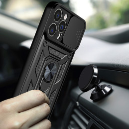 Hybrid Armor Camshield dėklas, skirtas Realme 10 Pro šarvuotas dangtelis su fotoaparato dangteliu, juodas