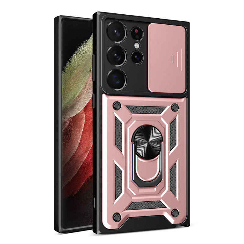 Hybrid Armor Camshield Dėklas, skirtas Samsung Galaxy S23 Ultra Armored Cover with Camera Protector Pink