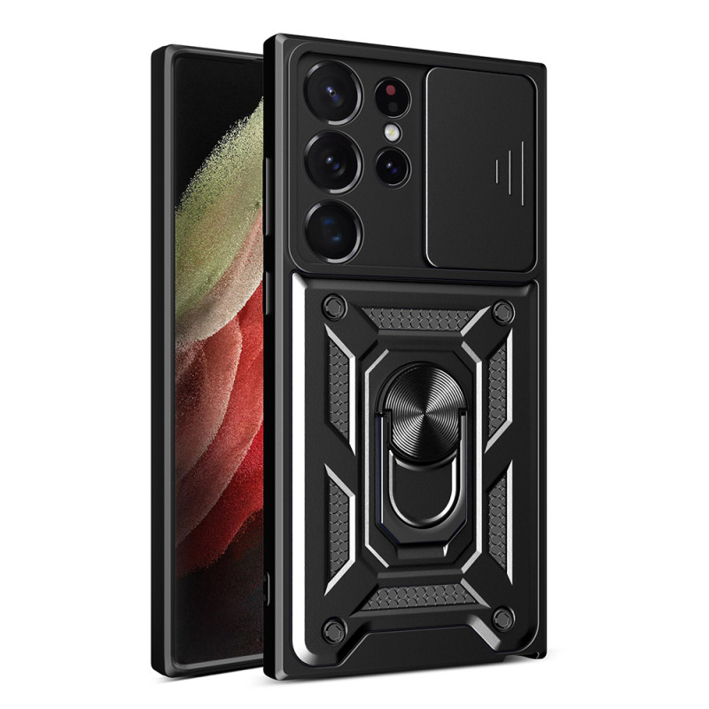 Hybrid Armor Camshield Dėklas, skirtas Samsung Galaxy S23 Ultra Armored Dangtelis su fotoaparato apsauga juodas