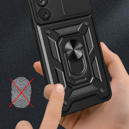 Hybrid Armor Camshield Dėklas, skirtas Samsung Galaxy S23 Ultra Armored Dangtelis su fotoaparato apsauga juodas