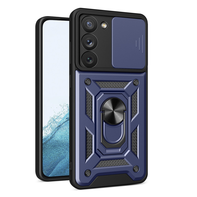 Hybrid Armor Camshield dėklas, skirtas Samsung Galaxy S23, šarvuotas dangtelis su fotoaparato dangteliu, mėlynas