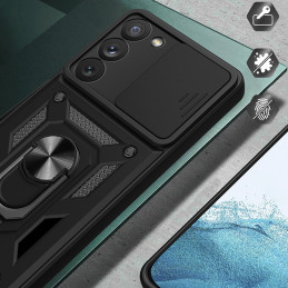 Hybrid Armor Camshield dėklas, skirtas Samsung Galaxy S23, šarvuotas dangtelis su fotoaparato dangteliu, mėlynas