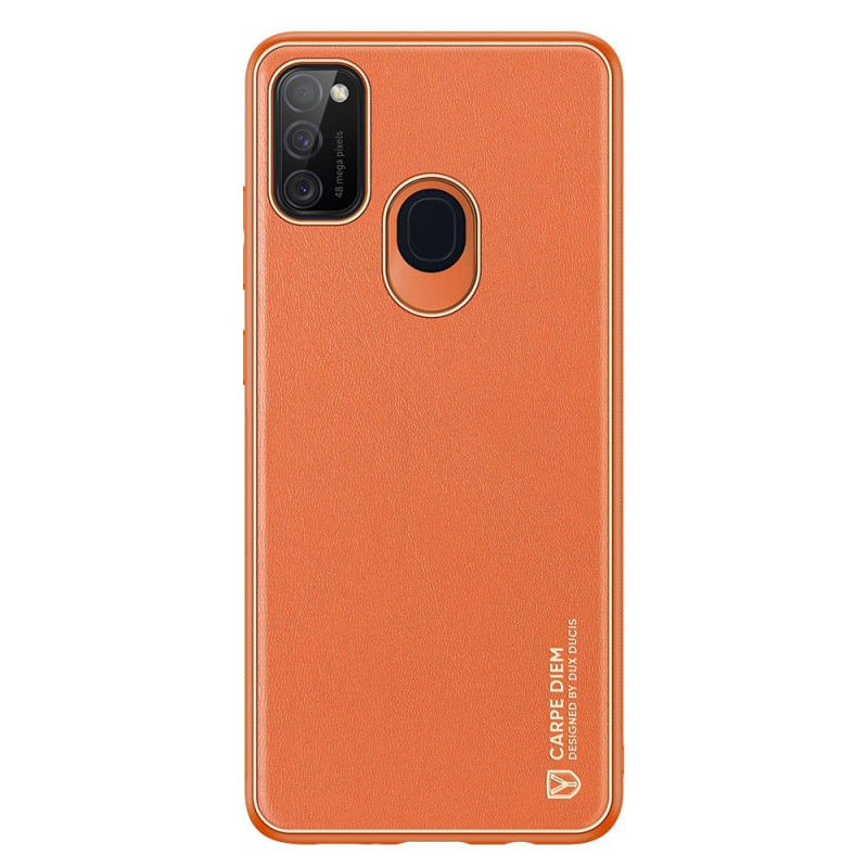 Elegantiškas Dux Ducis Yolo dėklas su ekologiškos odos dangteliu, skirtas Samsung Galaxy M30s oranžinei spalvai