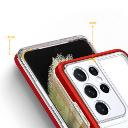 Skaidrus 3in1 dėklas skirtas Samsung Galaxy S23 Ultra silikoninis dangtelis su raudonu rėmeliu