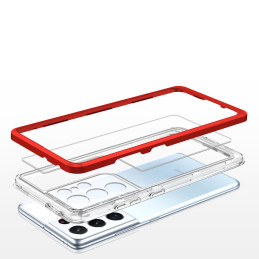 Skaidrus 3in1 dėklas skirtas Samsung Galaxy S23 Ultra silikoninis dangtelis su raudonu rėmeliu