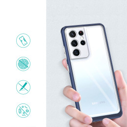 Skaidrus 3in1 dėklas skirtas Samsung Galaxy S23 Ultra silikoninis dangtelis su mėlynu rėmeliu