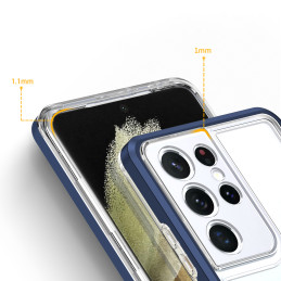Skaidrus 3in1 dėklas skirtas Samsung Galaxy S23 Ultra silikoninis dangtelis su mėlynu rėmeliu