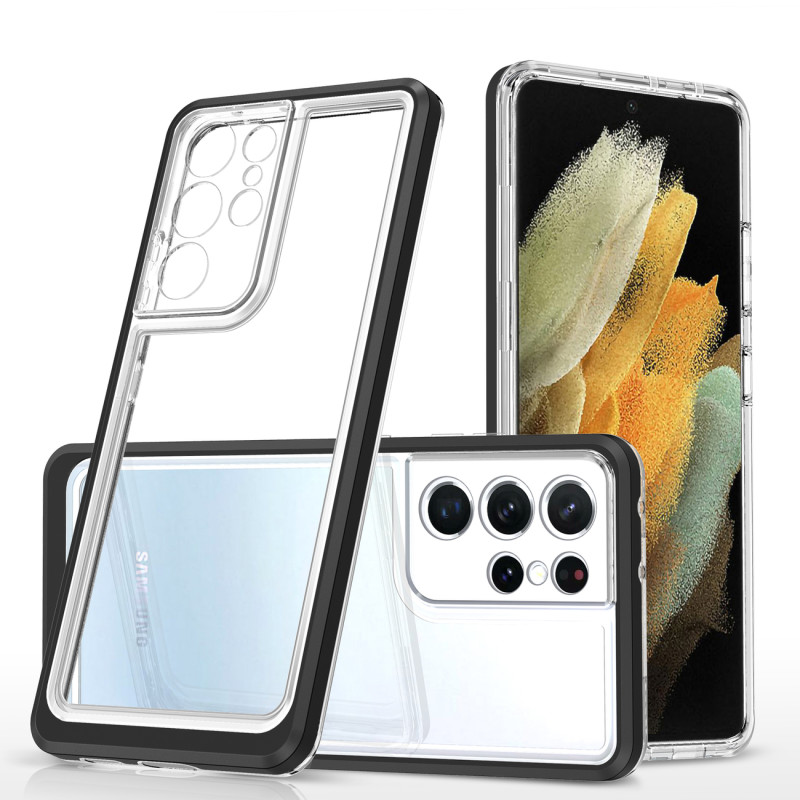 Skaidrus 3in1 dėklas Samsung Galaxy S23 Ultra silikoninis dangtelis su juodu rėmeliu