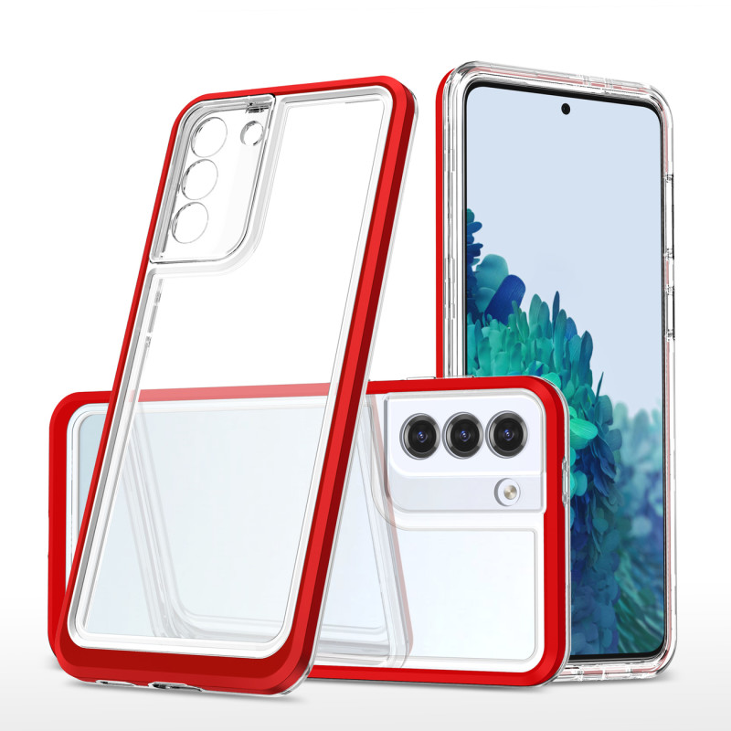 Skaidrus 3in1 dėklas skirtas Samsung Galaxy S23+ silikoninis dangtelis su raudonu rėmeliu