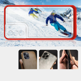 Skaidrus 3in1 dėklas skirtas Samsung Galaxy S23+ silikoninis dangtelis su raudonu rėmeliu