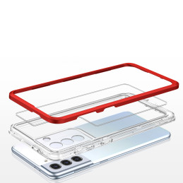 Skaidrus 3in1 dėklas skirtas Samsung Galaxy S23+ silikoninis dangtelis su raudonu rėmeliu