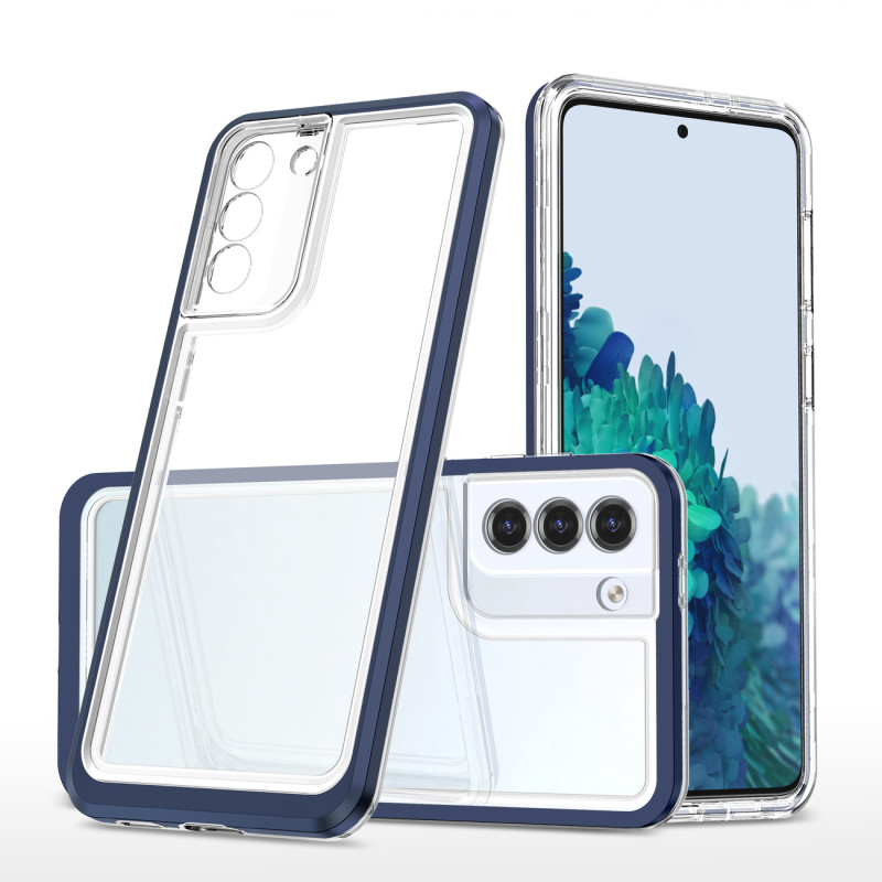 Skaidrus 3in1 dėklas skirtas Samsung Galaxy S23+ silikoninis dangtelis su mėlynu rėmeliu