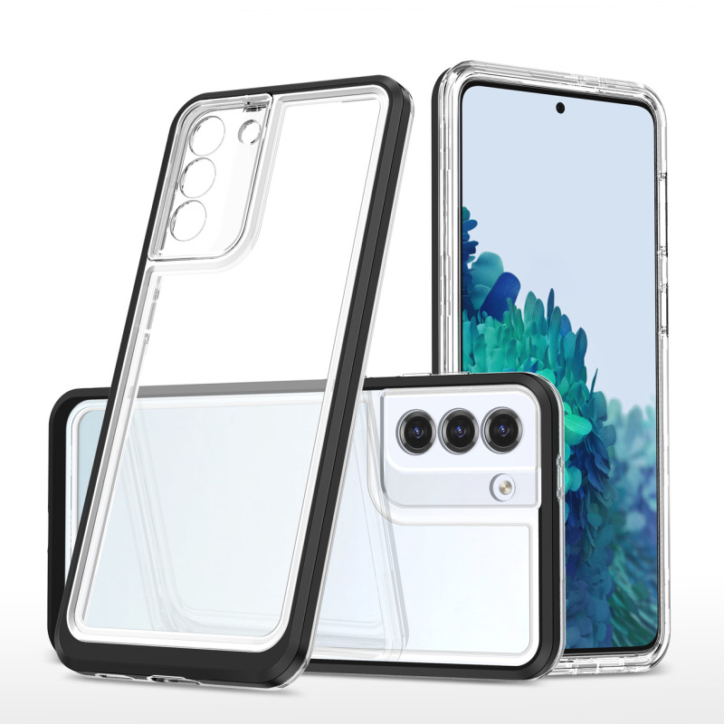 Skaidrus 3in1 dėklas Samsung Galaxy S23+ silikoninis dangtelis su rėmeliu, juodas