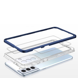 Skaidrus 3in1 dėklas skirtas Samsung Galaxy S23 silikoninis dangtelis su mėlynu rėmeliu