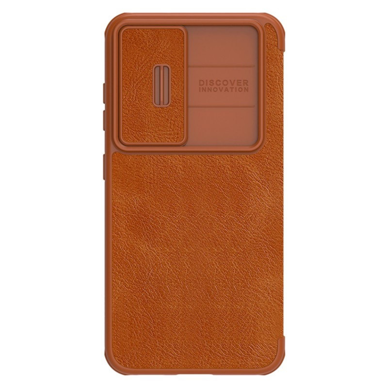 Nillkin Qin Leather Pro Case Dėklas, skirtas Samsung Galaxy S23+ dangtelis su apverčiama kameros apsauga, ruda