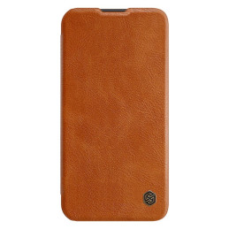 Nillkin Qin Leather Pro Case Dėklas, skirtas Samsung Galaxy S23+ dangtelis su apverčiama kameros apsauga, ruda