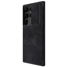 Nillkin Qin Leather Pro dėklas, skirtas Samsung Galaxy S23 Ultra Flip Cover Camera Protector Black