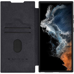 Nillkin Qin Leather Pro dėklas, skirtas Samsung Galaxy S23 Ultra Flip Cover Camera Protector Black