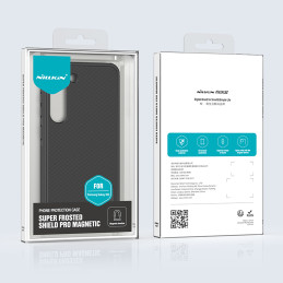 Nillkin Super Frosted Shield Pro magnetinis dėklas, skirtas Samsung Galaxy S23+ su MagSafe šarvuotu juodu dangteliu