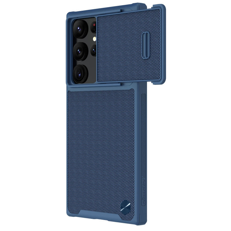 Nillkin Textured S Case Samsung Galaxy S23 Ultra šarvuotas dangtelis su mėlynu fotoaparato dangteliu