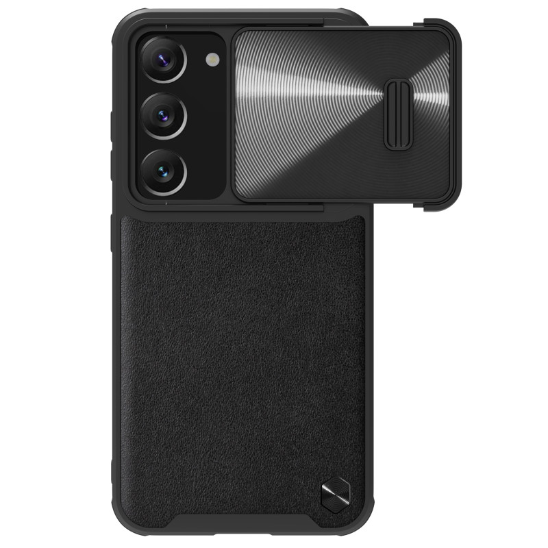 Nillkin CamShield Leather S dėklas, skirtas Samsung Galaxy S23+ dangtelis su juodu fotoaparato dangteliu