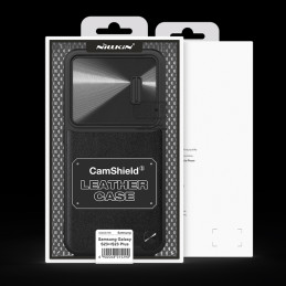 Nillkin CamShield Leather S dėklas, skirtas Samsung Galaxy S23+ dangtelis su juodu fotoaparato dangteliu