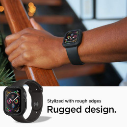 Spigen tvirtas šarvų dėklas, skirtas Apple Watch 4/ 5/ 6/ 7/ 8/ SE (44/ 45 mm) – juodas