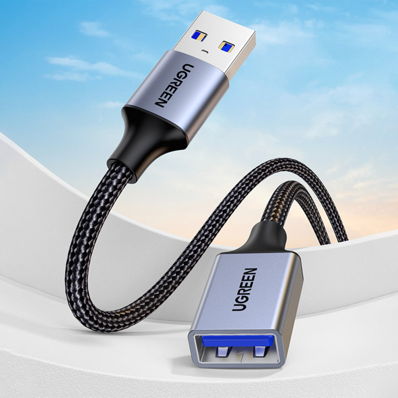 Ugreen ilginamojo laido adapteris USB (vyriškas) – USB (moteris) 3.0 5Gb/ s 0.5m pilkas (US115)