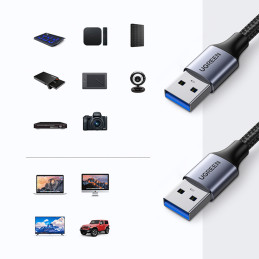 Ugreen kabelis USB – USB 3.0 5Gb/ s 1m pilkas (US373)